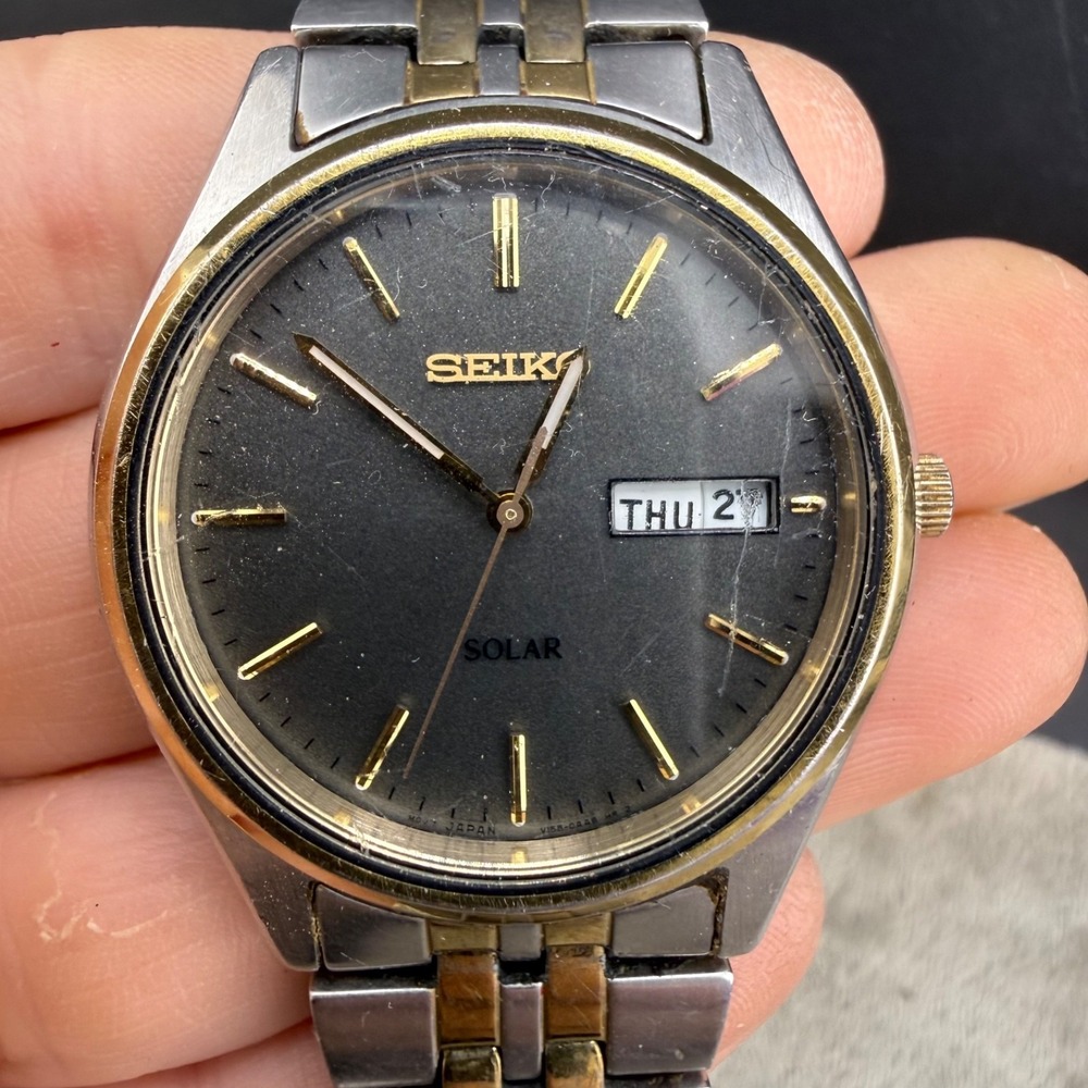 Vintage Seiko Men's Watch Solar Silver Tone Untested 6.5"